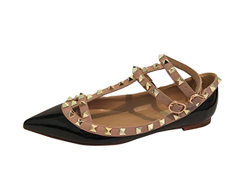 Kaitlyn Pan Studded Strappy Ballerina Leather Flats