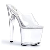 7 1/2 Inch Clear Stripper Shoes High Platform Sexy Shoes Open Toe Slip Ons
