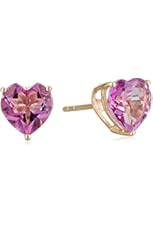 10k Yellow Gold Pink Topaz Heart Stud Earrings