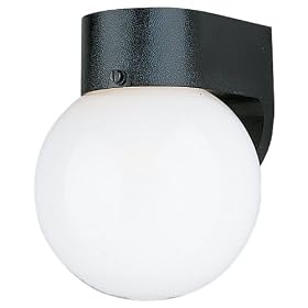 Sea Gull Lighting 8753-68 Single-Light Outdoor Wall Lantern with White Diffuser, Black