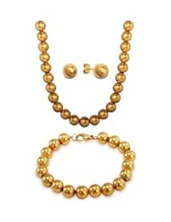 18K-GOLD PLATED Designer Inspired 8mm LARGE SHINY POLISHED Italian Sterling Silver Round BALL Bead Necklace 16"in with 8" Bracelet and 8mm Ball Stud Earrings SET COMBO