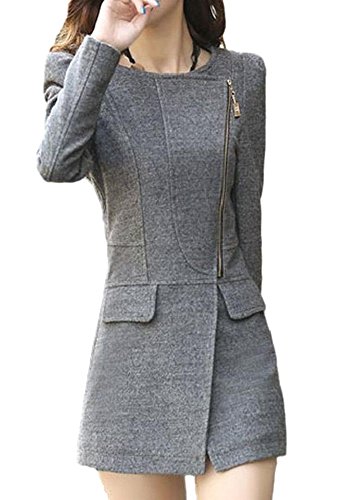 (ビューメンス) Beaumens ジップアップ コートワンピース アウター レディース 秋 ( ブラック / グレー )