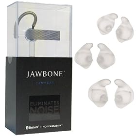 Combo of Silver Jawbone II Bluetooth Headset with Noise Assassin in Retail Packaging and 3 pairs of Clear Jabra Ear Gels