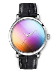 SPRAWL Aanalog Fashion Series Silver Ladies Watches of Genuine Black Leather Strap,Unique Wrist Watch for Women Girls Designed with colorful stripes