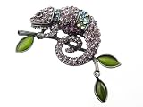 Genuine Amethyst Crystal Rhinestone Chameleon Lizard Costume Jewelry Brooch Pin