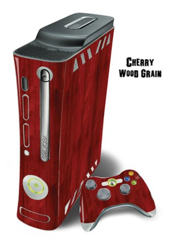 Protective Skin Decal Cover for Xbox 360 Console + two Xbox 360 Controllers Sticker - Cherry Woodgrain
