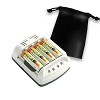 MAHA MH-C401FS 100 min AA / AAA Battery Charger and Wall AC/ Car DC adapter with Scratch-Guard Protector Bag and X4 2700 Mah Nimh Batteries ***Includes Accessory Bag***