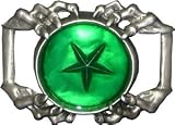 Mens GREEN RESIN STAR WITH SKELETON HANDS Punk Rock Metal Belt Buckle