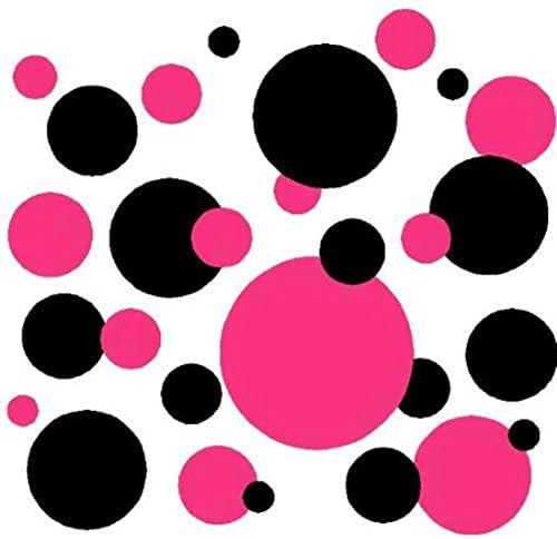 Set of 130 Hot Pink and Black Polka Dots - Nursery Wall Decal - Vinyl Wall Decals -Decals
