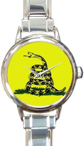 Personalized Watch Gadsden Flag Don't Tread On Me Round Italian Charm stainless steel Watch