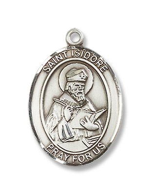 St. Isidore of Seville Sterling Silver Medal with 18