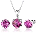 Classic Enchantment: 10.25 carat Checkerboard Lily Cut Pink Sapphire Pendant Earring Set in Sterling Silver