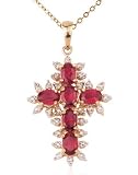 Gold Over Sterling Silver and Red Cubic Zirconia Cross Pendant