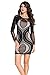 Cfanny Women's Lace Nude Illusion See Through Sleeves Bodycon Dress,Black,XL