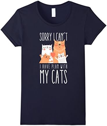 Women's Sorry I Can't I Have Plan With My Cat T-Shirt XL Navy