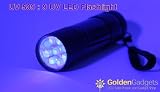 UV-509: 9 UV Ultra Violet Blacklight LED Flashlight 3xAAA 395nm