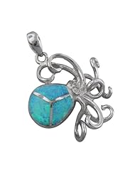 925 Silver Rhodium Blue Opal Octopus Pendant Hawaiian Silver Jewelry