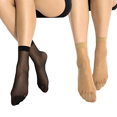 Manzi Women's 12 Pairs 20 Den Ankle High Sheer Toe Sock (6 pairs black,6 pairs nude)