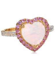 Sterling Silver with Yellow Gold Plating Created Opal, Created Pink Sapphire and Diamond Heart Ring