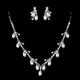 Bridal Wedding Jewelry Set Crystal Rhinestone Pear Dangle Pearls Link Necklace