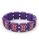 UK British Flag Union Jack Purple Stretch Wooden Bracelet - up to 20cm length