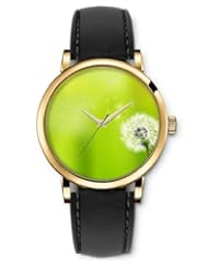 SPRAWL Aanalog Fashion Series Gold Ladies Watches of Genuine Black Leather Strap,Unique Wrist Watch for Women Girls Designed with Dandelion