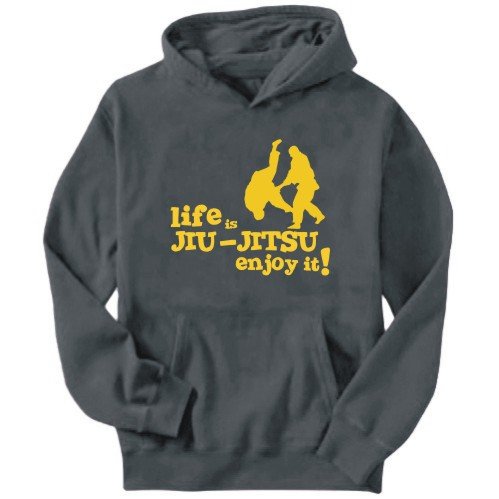 Hoodie Mens Dark Silver  LIFE IS Jiu-Jitsu ... ENJOY IT !  Sports Medium