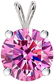 Pink Cz 925 Sterling Silver Solitaire Cubic Zirconia Round Pendant 1.50 Carat Round