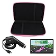 Skque Pink EVA Hard Carrying Case + Clear Screen Protector + Car Charger for Garmin Nuvi 1450 1450LMT