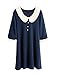 Allegra K Women Peter Pan Collar 3/4 Sleeve Short Shift Dress L Dark Blue