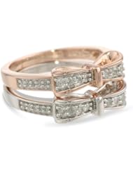 18k Rose Gold Plated and Sterling Silver Diamond Stackable Bow Ring (1/3 cttw, I-J Color, I3 Clarity), Set of 2