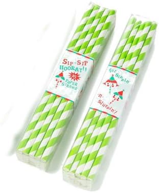 Party Partners Design Retro Paper Straws, Green/White, 50 Count