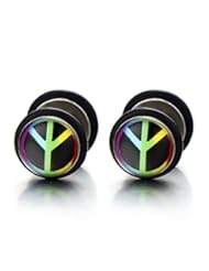 Jewelry: Mens Women 10MM Anti-war Peace Sign Screw Stud Earrings, Stainless Steel Cheater Fake Ear Plugs Gauges, 2pcs - COOLSTEELANDBEYOND