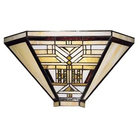 Dale Tiffany 7443/1LTW Oak Park Wall Sconce Light, White and Art Glass Shade