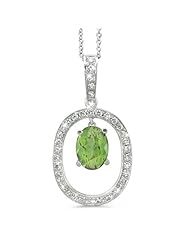 Large Duo Oval Diamond Pendant In 18K White Gold With A 0.90 ct. Genuine Green Tourmaline Center Stone.