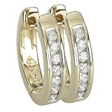 14K Yellow Gold Channel Set Round Diamond Hoop Earrings (0.14 ctw, G-H, SI1)