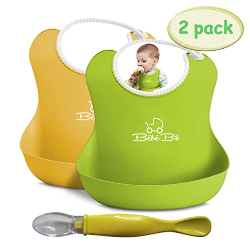 * 50% Off TODAY * BEST Waterproof Soft Bibs For Babies Boys & Girls • LESS Laundry • Color Options • Best Home & Travel Bib • BONUS Silicone Spoon & EBook • Ergonomically Designed for Comfort & Practicality • Yellow & Green