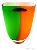 Hand Blown Art Glass Fused Orange Green Vase