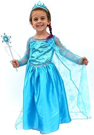 Deluxe Frozen Queen Inspired Girls Costume Size 3-4 w/Free Elsa Pin and Balloon