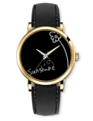 SPRAWL Aanalog Fashion Series Gold Ladies Watches of Genuine Black Leather Strap,Unique Wrist Watch for Women Girls Designed with Flower on black background
