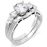 Cubic Zirconia Silver Wedding Ring Set - size 5