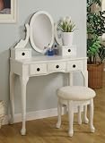 White Finish Vanity with Stool and Drawers