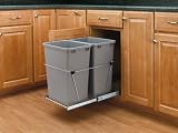 Rev-A-Shelf 35Qt Double Waste Bin Full Extension Chrome Slides Silver
