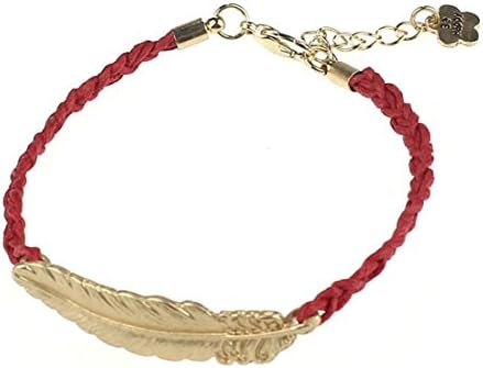 Bestpriceam (TM) Leaf Feather Shape Style Adjustable Woven Rope String Chain Bracelet (Red)