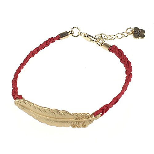 Bestpriceam (TM) Leaf Feather Shape Style Adjustable Woven Rope String Chain Bracelet (Red)