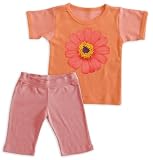 Pixel Organics 100% Certified Organic Cotton Crew Tee Shirt and Yoga Pant in "Melon and Blush" 3 to 6 month with Flower Graphic