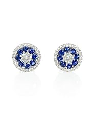 Diamond and Blue Sapphire 18k White Gold Cluster Earrings