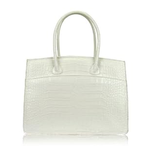 L.A.P.A. Italian Designer White Croc Embossed Leather Handbag