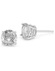 7mm White Topaz Stud Earrings in Platinum Gold Screw Back Posts