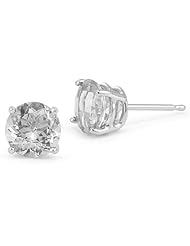 6mm White Topaz Stud Earrings in Platinum Gold Screw Back Posts